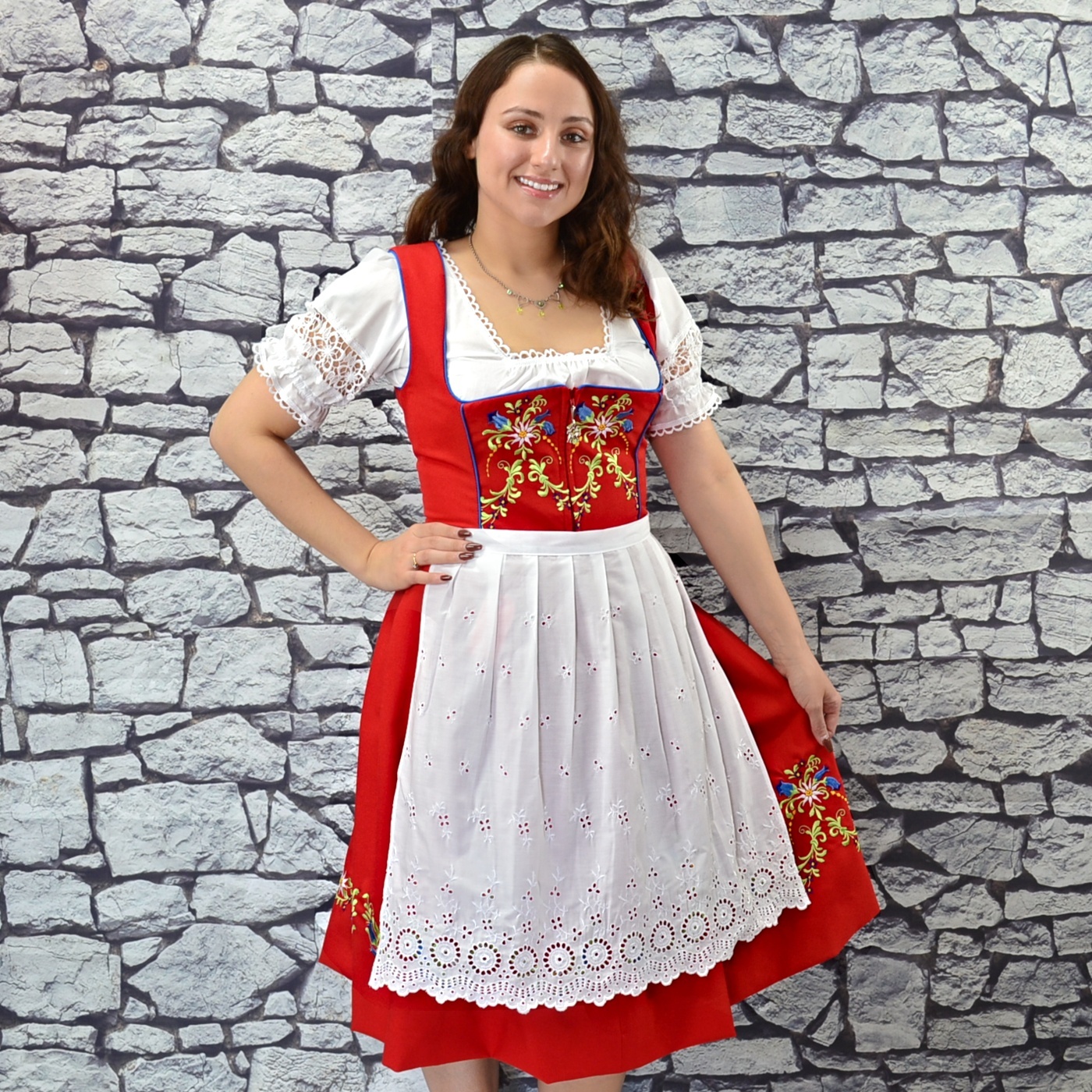 red dirndl dress