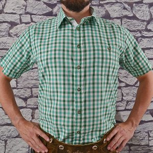 Rinaldo Trachten Shirt Mens Shirt Hunting Forest Long Sleeve Olive Uni and Reeds Check