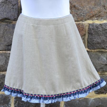 Tan Skirt with Blue Checkered Trim