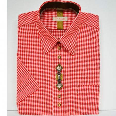 Short Sleeved Red Checkered Shirt with Charm