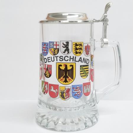 Glass mug with lid Crests of Germany
