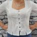 Ladies Imported Button Down Blouse with Eyelet Lace