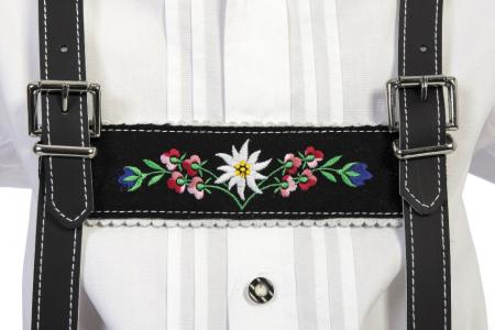 Boy's embroidered edelweiss black suspenders